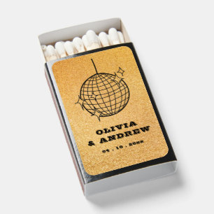 Gold & Black Retro Vintage Disco Ball Wedding Matchboxes