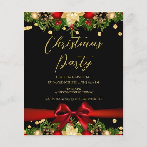 Gold Black Ribbon Glitter Christmas Corporate  Flyer