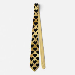 Gold Black Romantic Hearts Pattern Neck Tie