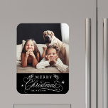 Gold & Black Romantic Merry Christmas Photo Magnet<br><div class="desc">Romantic and elegant holiday photo kitchen magnet.  For more advanced customization of this design,  please click the Customize Further link to change the font,  size,  color,   etc.</div>