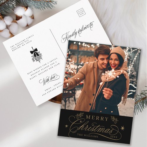 Gold  Black Romantic Merry Christmas Photo Postcard