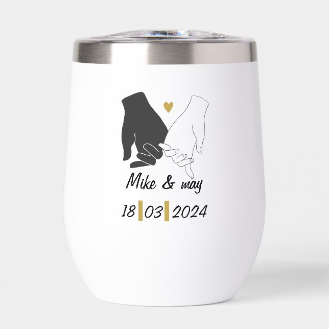 Gold & Black Romantic Monograme Thermal Wine Tumbler (Front)