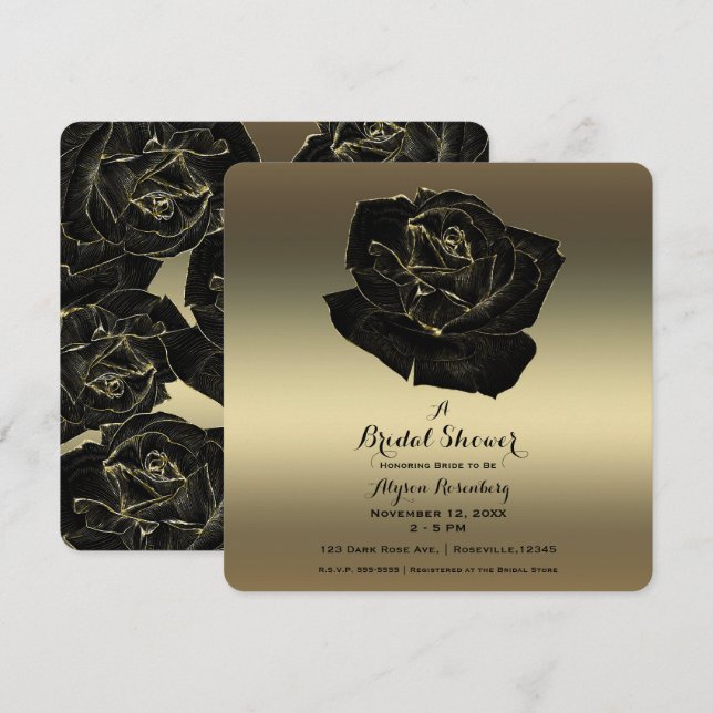 Gold & Black Rose Elegant Bridal Shower Invitation (Front/Back)
