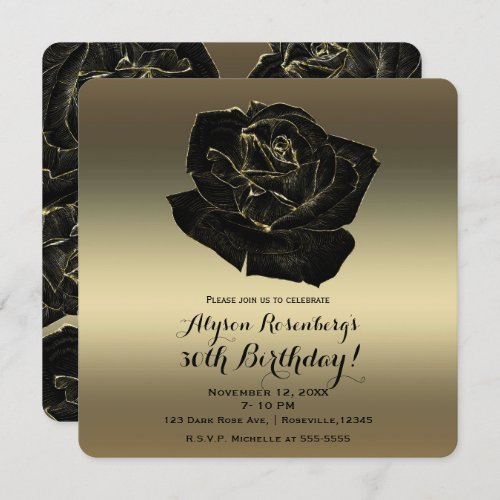 Gold  Black Rose Elegant Classy Birthday Party Invitation