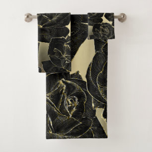 Gold & Black Rose Glam Elegant Classy Chic Bath Towel Set