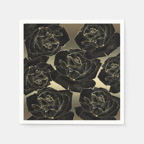 Gold  Black Rose Glam Elegant Classy Chic Party Napkins