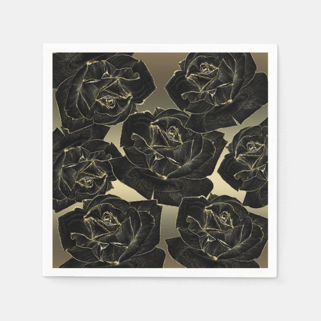 Gold & Black Rose Glam Elegant Classy Chic Party Napkins (Front)