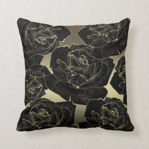 Gold & Black Rose Glam Elegant Classy Chic Throw Pillow