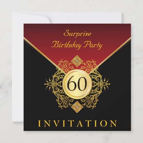 Gold Black Royal Red 60th Birthday Surprise Party Invitation