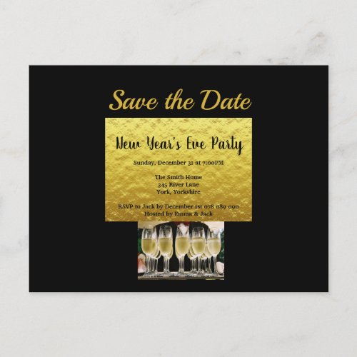Gold Black Save the Date New Year Party Postcard