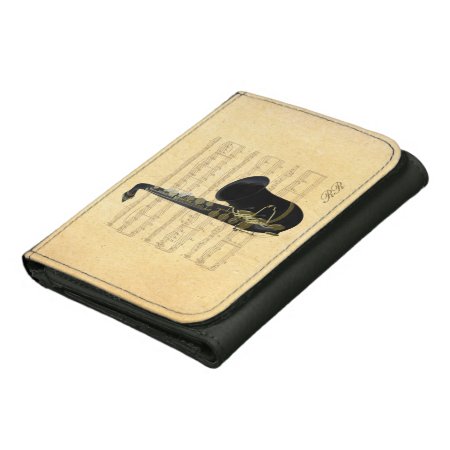 Gold Black Saxophone Music Personal Leather Wallet