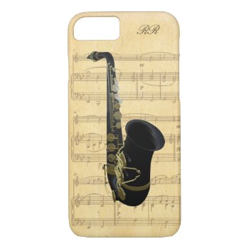 Gold Black Saxophone Sheet Music Iphone 8/7 Case by DigitalDreambuilder at Zazzle
