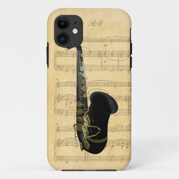 Gold Black Saxophone Sheet Music Iphone 5 Case by DigitalDreambuilder at Zazzle
