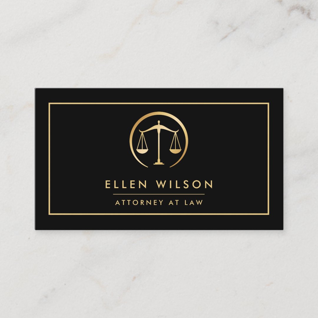 Gold & Black Scale Of Justice Attorney At Law Business Card | Zazzle