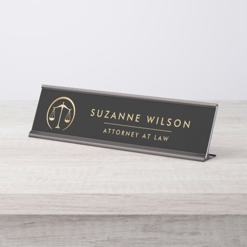 Gold  Black Scale Of Justice Attorney At Law Desk Name Plate