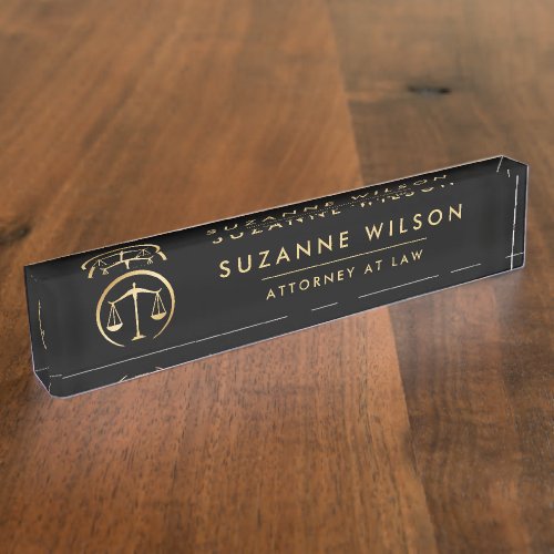 Gold  Black Scale Of Justice Attorney At Law Desk Name Plate