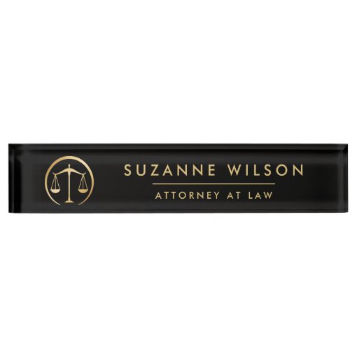 Gold & Black Scale Of Justice Attorney At Law Desk Name Plate Zazzle