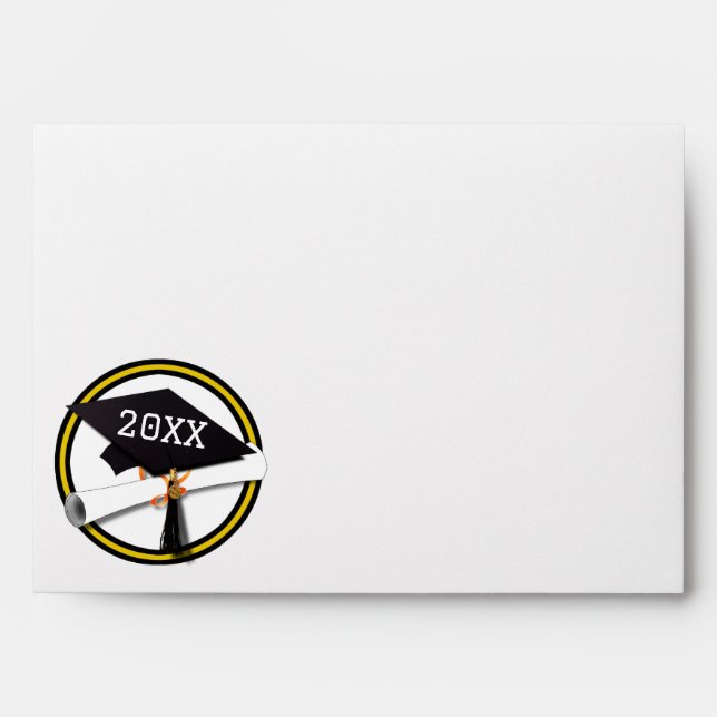 Gold - Black School Colors Grad Cap Graduation Envelope (Front)