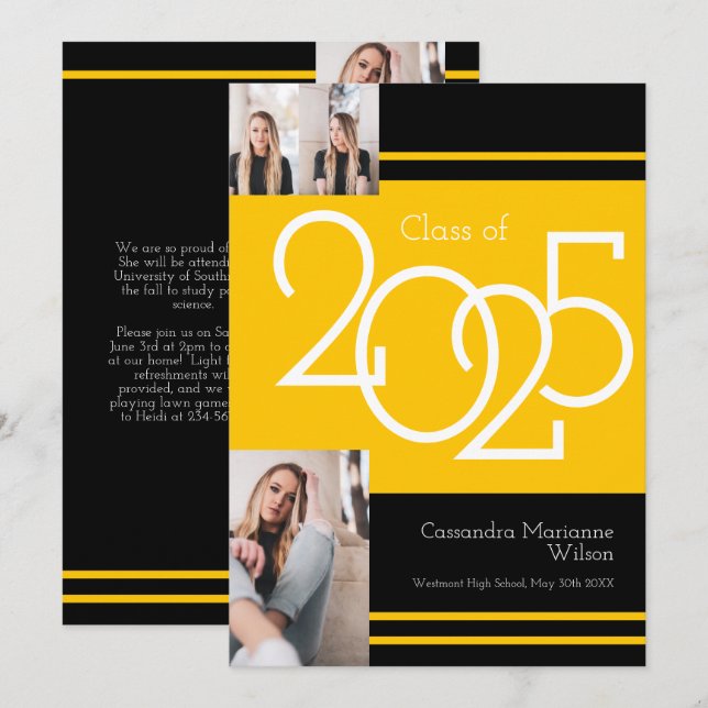 Gold Black School Colors Graduation Announcement (Front/Back)