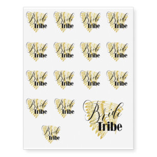 GOLD BLACK SCRIPT FEATHERED HEADDRESS BRIDE TRIBE TEMPORARY TATTOOS