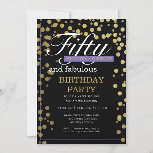 Gold Black Script Fifty and Fabulous Birthday Invitation