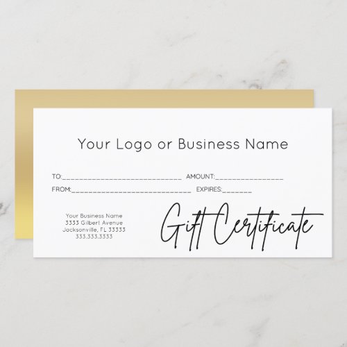 Gold Black Script Logo Business Gift Certificate
