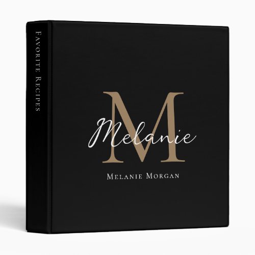 Gold Black Script Monogram Name 3 Ring Binder