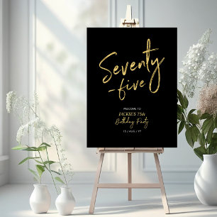 Gold & Black Seventy Five 75th Birthday Welcome Foam Board