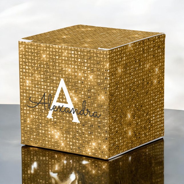 Gold & Black Shimmer Monogram - Add Your Name Favor Boxes (Creator Uploaded)