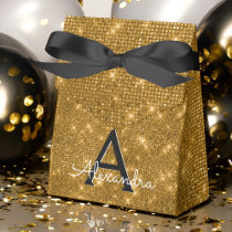 Gold & Black Shimmer Monogram - Add Your Name Favor Boxes