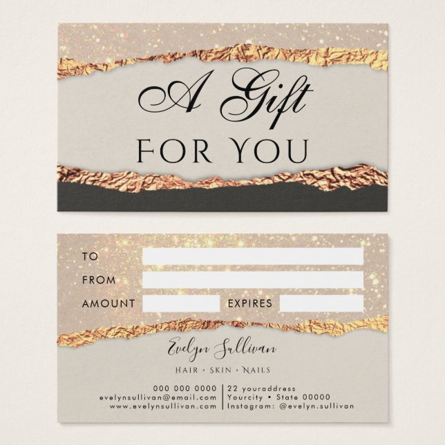 Gold black shimmer paper Gift Card (Front & Back)