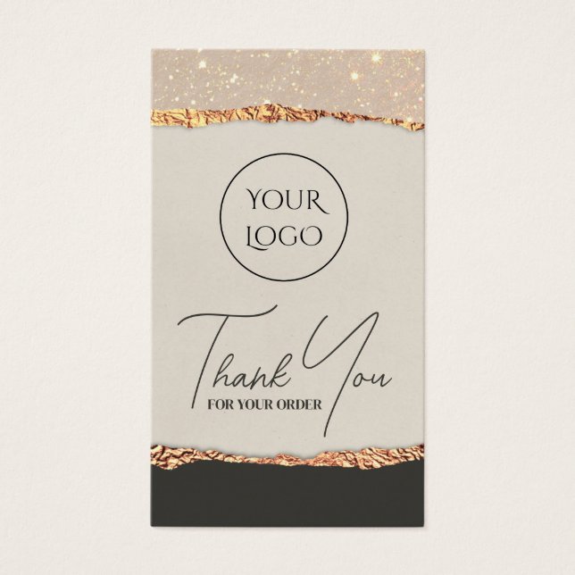 Gold black shimmer paper package insert (Front)