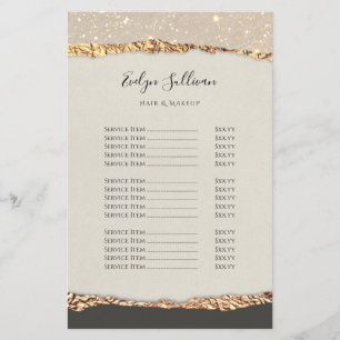 Gold black shimmer paper price list flyer