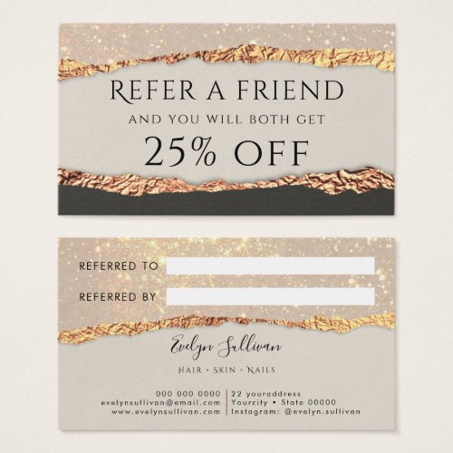 Gold black shimmer paper referral card