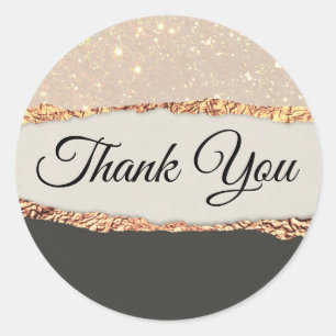 Gold black shimmer paper Thank you Classic Round Sticker