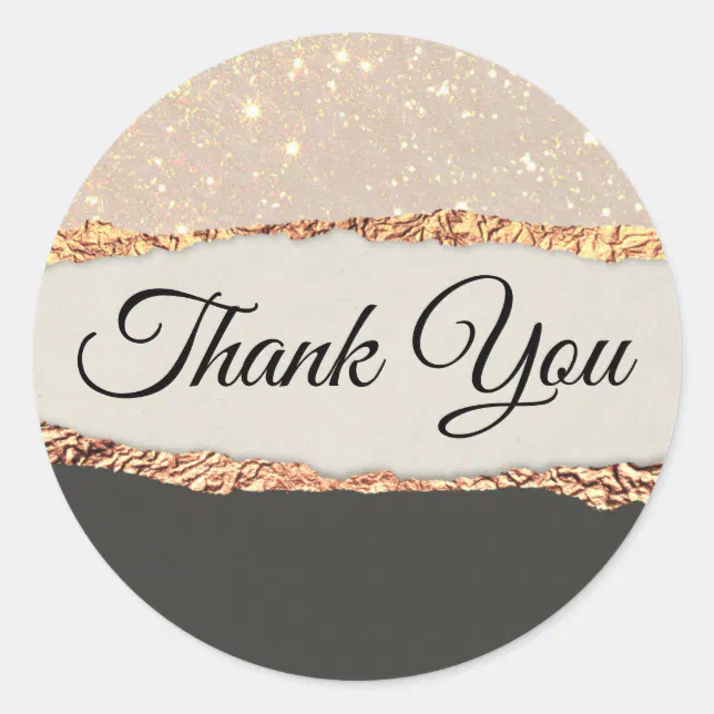 Gold black shimmer paper Thank you Classic Round Sticker | Zazzle