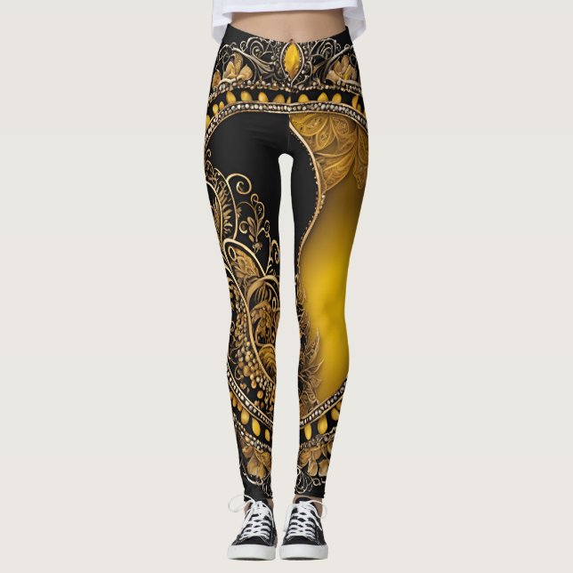 Gold & Black Shiny Pearl Baby  AI art  Leggings (Front)