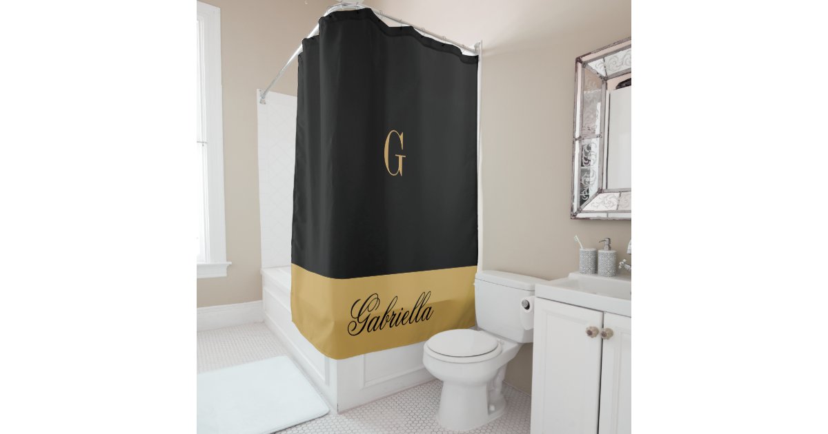 Gold And Black Shower Curtain Set