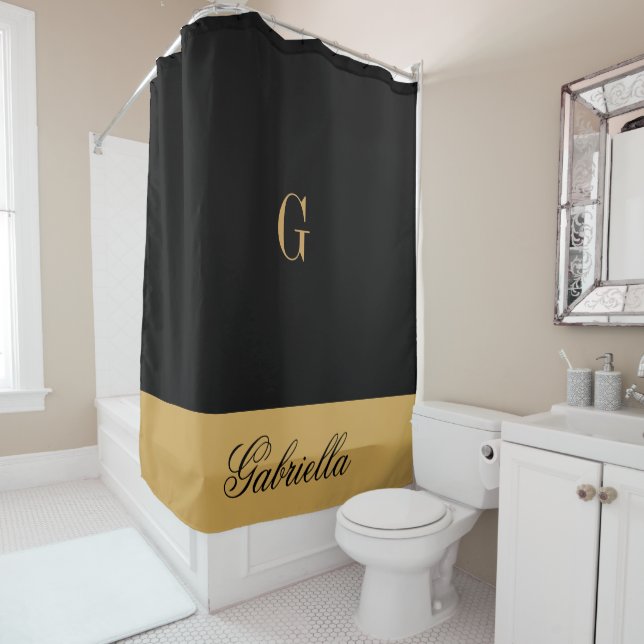Gold Black Shower Curtain (In Situ)