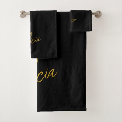 Gold black signature script name personalized bath towel set