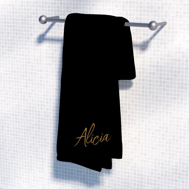 Gold black signature script name personalized bath towel set (Creator Uploaded)