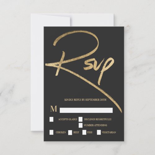 Gold black signature script wedding rsvp