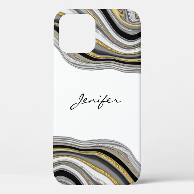 Gold black silver agate liquid marble Case-Mate iP iPhone Case (Back)