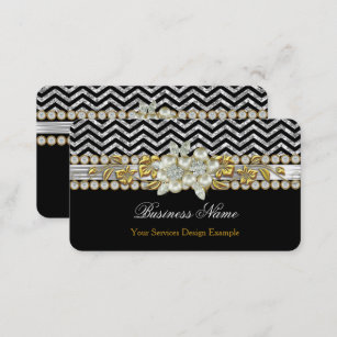 Gold Black Silver Chevron Diamond Pearl Floral Business Card