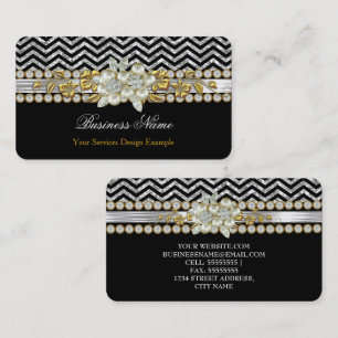Gold Black Silver Chevron Diamond Pearl Floral Business Card