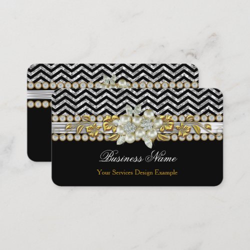 Gold Black Silver Chevron Diamond Pearl Floral Business Card