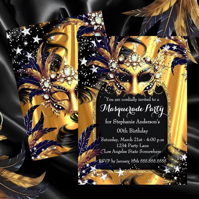 Gold Black Silver Magical Night Masquerade Party Invitation (Creator Uploaded)