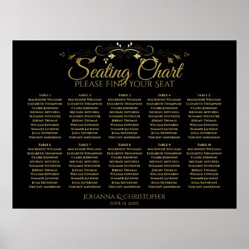 Gold  Black Simple 10 Table Wedding Seating Chart