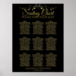 Gold & Black Simple 9 Table Wedding Seating Chart