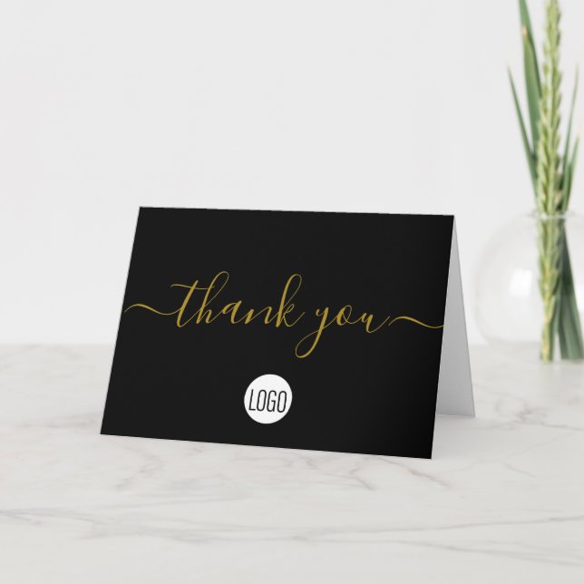 Gold Black Simple Business Company logo Social  Thank You Card (Front)